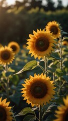"Elevate your brand with our high-quality sunflower garden field photos. Warm light, perfect for sunflower-based products and cosmetics advertising." A Digital Artwork ar 9:16

