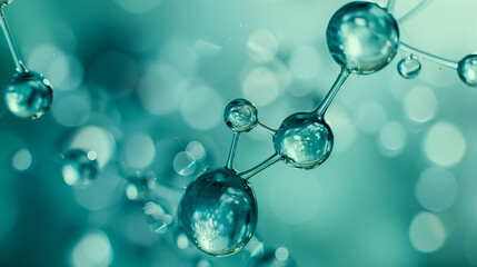 clear droplets connected by thin lines, resembling a molecular structure