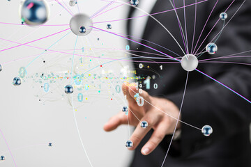 Molecular background with DNA. Network with connecting dots and lines.