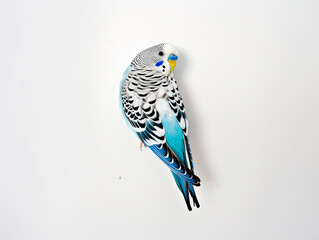 Vibrant Blue Budgie Perched on White Background - obrazy, fototapety, plakaty
