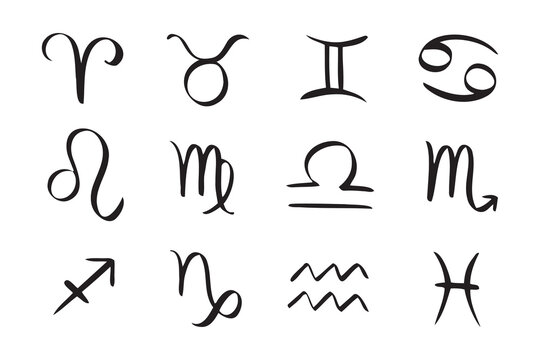 Hand drawn zodiac signs. Doodle Esoteric symbol set. Astrology clipart design Elements 