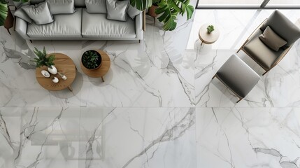 Top view of white marble stone flooring in living room background