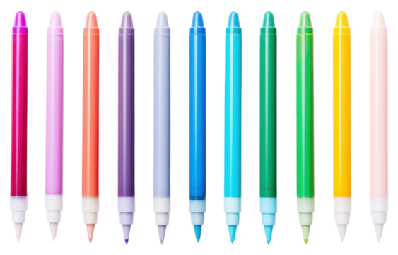 PNG  Multi colored markers pen white background arrangement