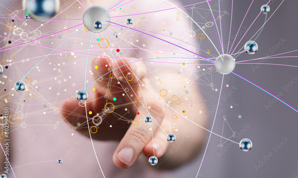 Poster neural network 3d illustration. big data and cybersecurity