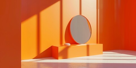 The background is completely mix Orange and Silver with no texture and the minimalist Mirror is in the right hand side
