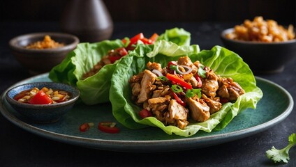 A plate of chicken lettuce wraps