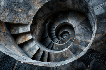 AI generated illustration of a spiral concrete staircase