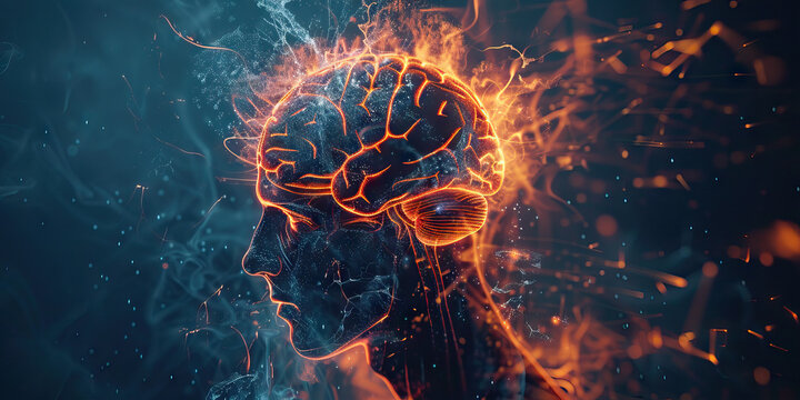 Central Pain Syndrome: The Chronic Pain and Sensory Abnormalities - Picture a person with highlighted brain areas showing central nervous system damage, experiencing chronic pain and sensory
