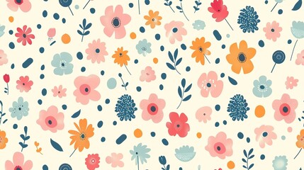 beautiful cosmos wildflower flower seamless pattern nursery design cartoon style illustration with grungy texture, Generative Ai