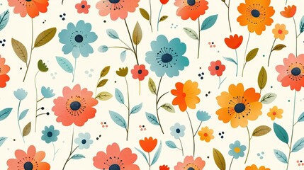 Fototapeta premium beautiful cosmos flower seamless pattern nursery design cartoon style illustration with grungy texture, Generative Ai