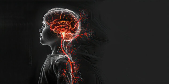 Cerebral Palsy: The Muscle Spasticity and Motor Impairment - Visualize a child with highlighted brain areas showing damage, experiencing muscle spasticity and motor impairmen
