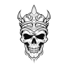 Skull with crown head black and white vector
