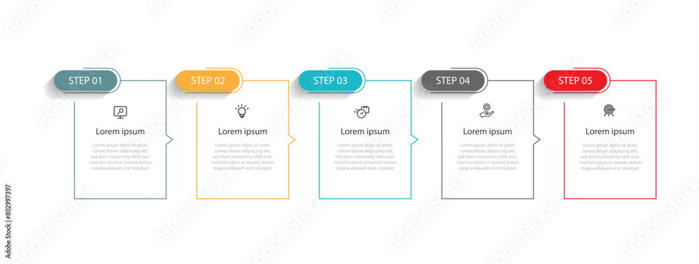 Poster Design template infographic vector with 5 step line square suitable for business information, presentation, and web graphic design