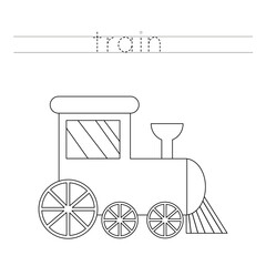 Trace the letters and color cartoon train. Handwriting practice for kids.