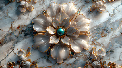 Retro-Vintage Marble Decoration with Turquoise Accents - Flat View