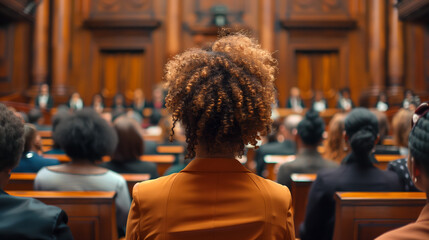 In a courtroom, diverse individuals seek justice for human rights violations, their determination and resolve driving efforts to hold perpetrators accountable and secure justice for victims - obrazy, fototapety, plakaty
