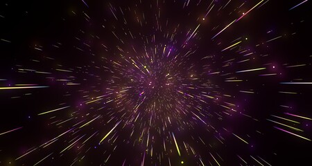 Flying inside digital data tunnel. Futuristic abstract background with neon rays