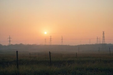 Obraz premium power lines at sunset