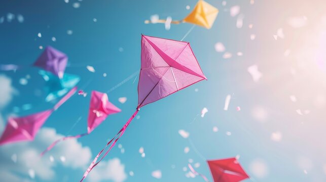 Colorful kite flying celebration of makar sankranti harvest festival in honor of sun deity surya