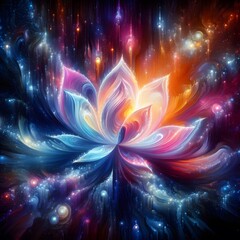 Luminous lotus flowers  abstract colorful shapes in a cosmic Display