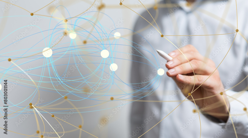 Leinwandbilder Global network. Blockchain. 3D illustration. Neural networks and artificial intelligence. Abstract