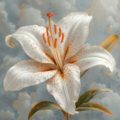 Lily Delight - Whimsical Botanical Illustration with Grey Frame