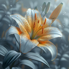 Lily Perfection - Realistic Botanical Illustration with Grey Frame
