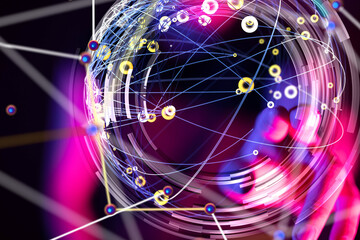 Global network. Blockchain. 3D illustration. Neural networks and artificial intelligence. Abstract