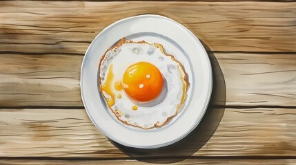 A watercolor illustration of a fried egg with soy sauce drizzled over it.