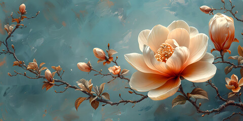 Turquoise Magnolia Bloom Illustration for Weddings, Celebrations, and Special Occasions