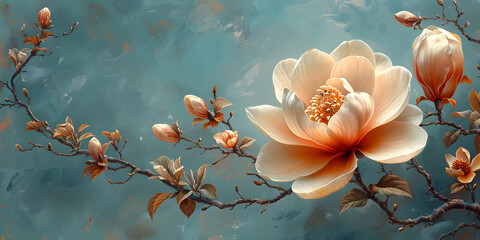 Turquoise Magnolia Bloom Illustration for Weddings, Celebrations, and Special Occasions