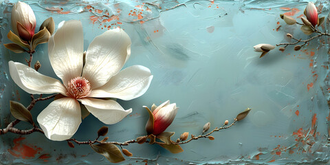 Turquoise Magnolia Bloom: A Whimsical Illustration for Weddings and Celebrations