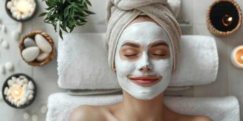 Woman Enjoying Facial Mask at Beauty Salon. AI Generated