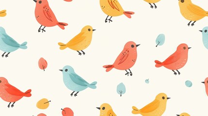 spring birds with spot pattern refreshing positive feeling, seamless pattern nursery design cartoon style illustration with grungy texture, Generative Ai