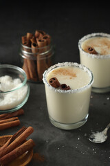 Two glasses with traditional Puerto Rico cocktail Coquito