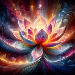 Luminous lotus flowers  abstract colorful shapes in a cosmic Display