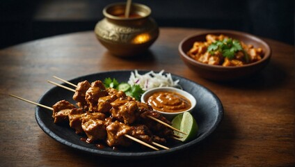 A plate of chicken satay