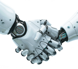 robot mechanical  and human shakinghand isolated on transparent background