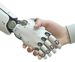 robot mechanical  and human shakinghand isolated on transparent background