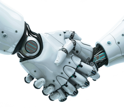 robot mechanical and human shakinghand isolated on transparent background