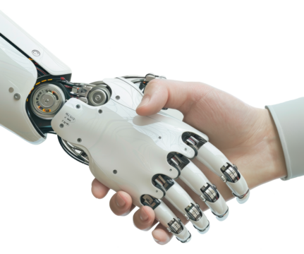 robot mechanical and human shakinghand isolated on transparent background