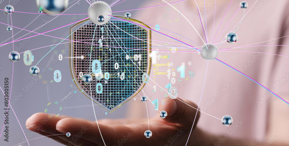 Poster Cybersecurity and information or network protection. Future technology web