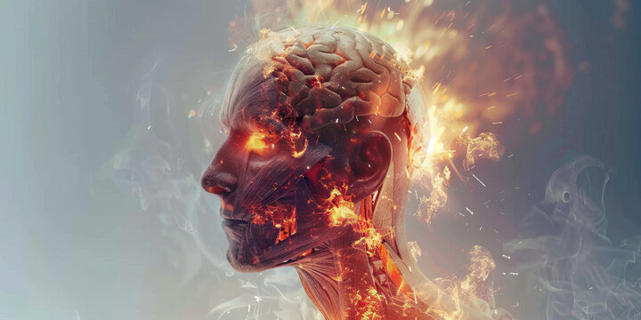 Radiation Necrosis: The Brain Tissue Damage and Cognitive Decline - Imagine a person with highlighted brain showing effects of radiation therapy