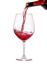 Red wine being poured elegantly into a glass, capturing the dynamic splash against a transparent background. Generative AI