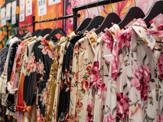 Vibrant Floral-Themed Fashion Pop-Up Event with Trendy Apparel Displays and Exclusive Offers