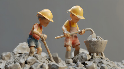 3D Illustrate of child labor, depicting children engaged in hazardous or exploitative work instead of attending school and enjoying their childhood - obrazy, fototapety, plakaty