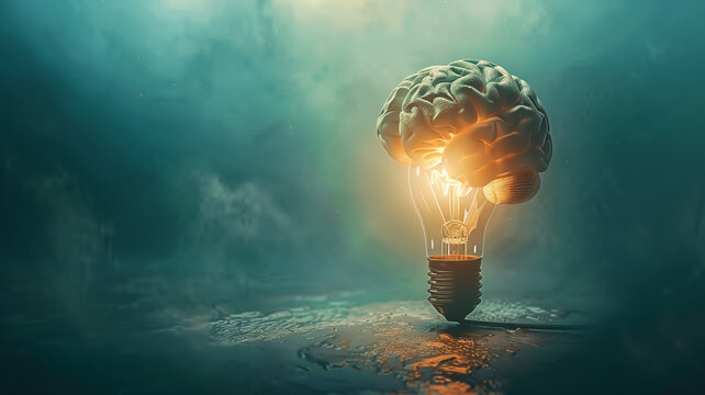 human brain with success business management elements, knowledge or wisdom, competence or intelligence to improve capability concept