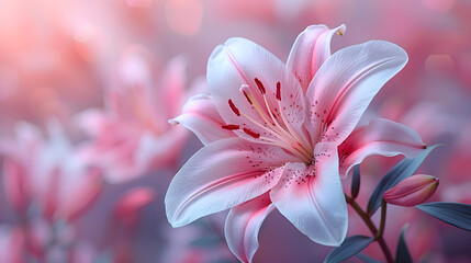 Beautiful Floral Illustration of Lily Bloom with Soft Pastel Colors and Whimsical Accents for...