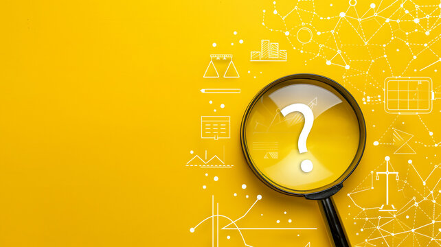 Problem analysis concept, business analyze question mark with magnifying glass