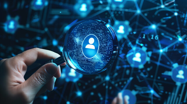 Person use magnifying glass concept, focus to identity verification system for Increase financial security and access personal financial data